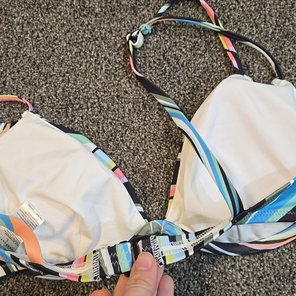 NWT Sanctuary Women Wavy Double StrapColorful Striped Bikini Top Swim Sz L